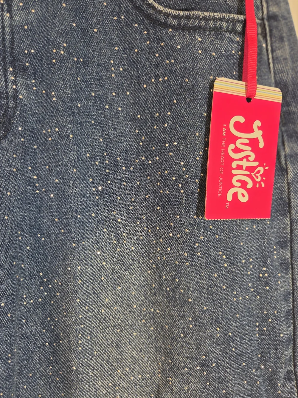 Justice Girls' Sparkle Dark Blue Wide-Leg Jeans